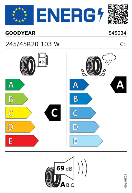 Tyre Label for Goodyear Eagle F1 Asymmetric 3 SUV 245/45R20 103W